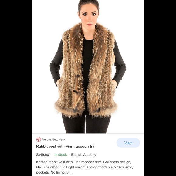 Knitted Rabbit Vest with Racoon collar, VOLARE NY - Picture 4 of 4